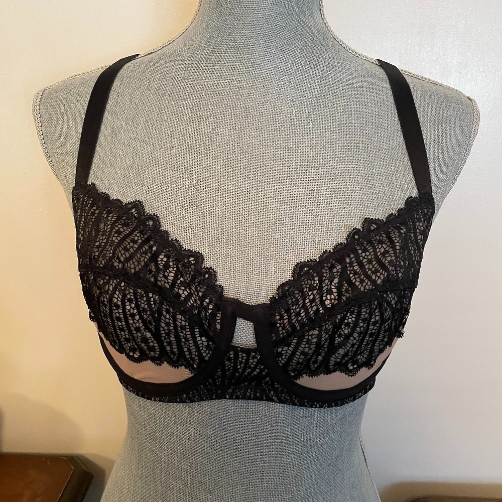 BLUSH Lined Underwire 34D Black & Tan Lace